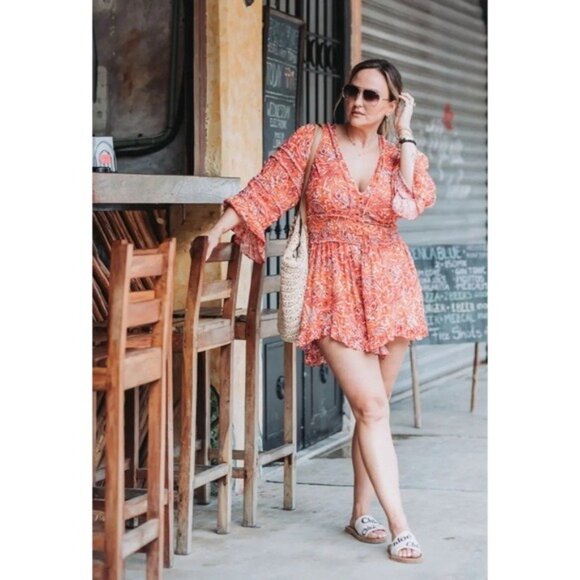 IRO Rhodey Frayed Ruffle Trim Crepe Playsuit 44 Red Romper Floral 12 - Picture 4 of 14